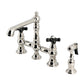 Kingston KS7277PKXBS Duchess Bridge Kitchen Faucet with Brass Sprayer, Brushed Brass design with polished nickel finish.