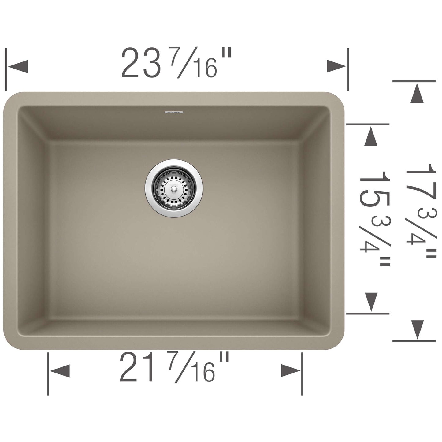 BLANCO PRECIS 24" SILGRANIT Compact Undermount Sink dimensions and details