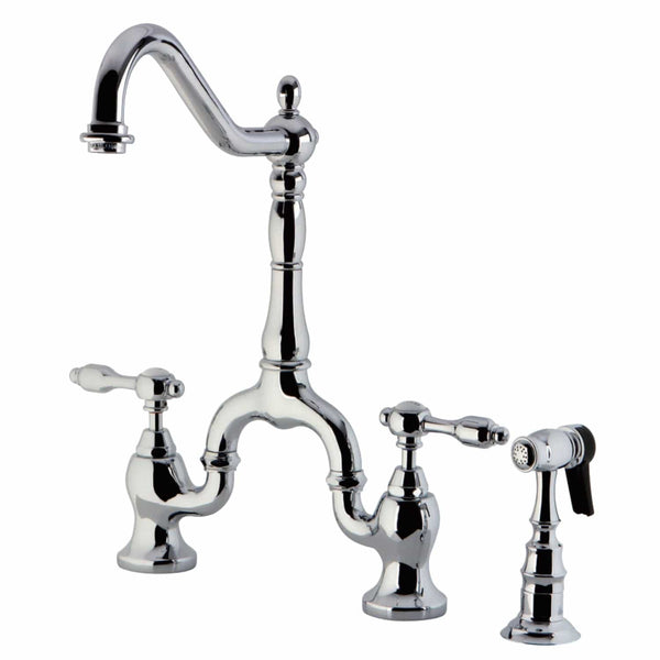 KINGSTON Brass Tudor Bridge Kitchen Faucet with Brass Sprayer - Polished Chrome