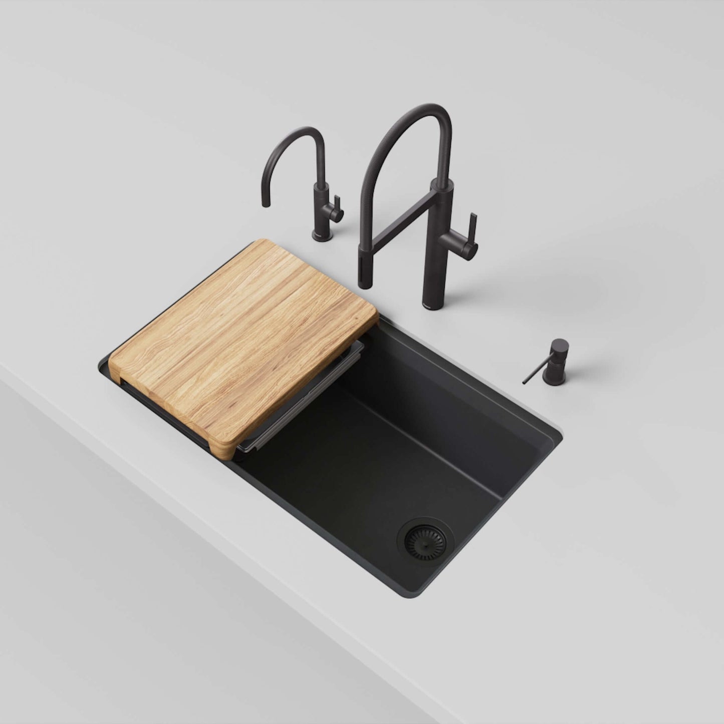 BLANCO Inteos SILGRANIT 33" Single Bowl Reversible Undermount Workstation Kitchen Sink with cutting board and faucet.