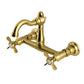 Kingston KS3253BEX Essex Two-Handle Wall Mount Bridge Kitchen Faucet, Antique Brass in brushed brass finish