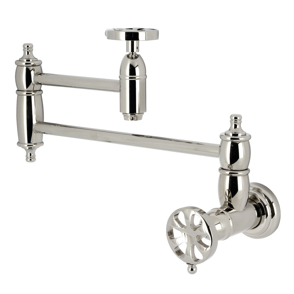 Kingston Brass KS3103RX Belknap Wall Mount Pot Filler Faucet, Antique Brass in polished nickel finish