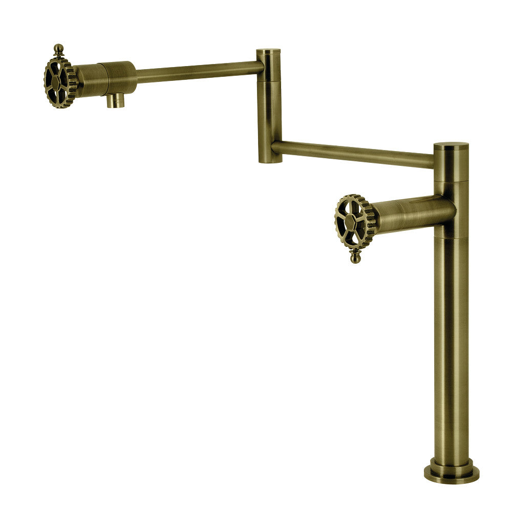 Kingston Brass KS4703CG Fuller Deck Mount Pot Filler Faucet, Antique Brass with foldable swing arms