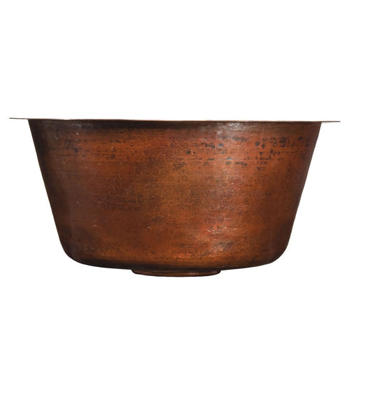 Hand-hammered aged copper finish on the Thompson De La Cruz round bar sink, KPU-1708BC