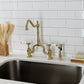 Kingston KS7753BPLBS Bel-Air Bridge Kitchen Faucet with Brass Sprayer, Antique Brass in a modern kitchen setting