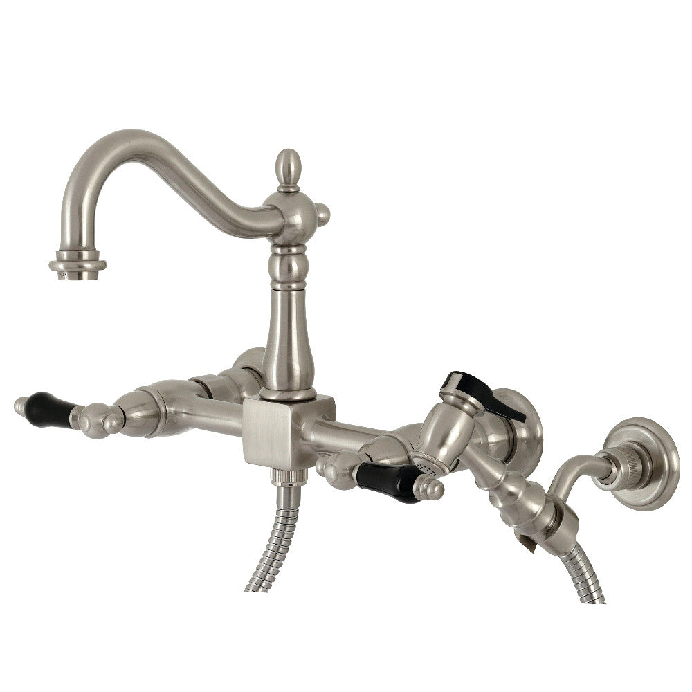 Kingston KS1263PKLBS Duchess Two-Handle Wall Mount Bridge Kitchen Faucet with Brass Sprayer, Antique Brass