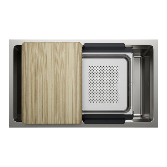 BLANCO Inteos 33" Single Bowl Reversible Undermount Stainless Steel Workstation Kitchen Sink with cutting board and accessories