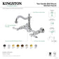Kingston KS1263TAL Tudor Two-Handle Wall Mount Bridge Kitchen Faucet, Antique Brass displayed in a chrome finish.