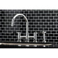 Kingston KS8278DKLBS Kaiser Bridge Kitchen Faucet with Brass Sprayer, Brushed Nickel on black tiled wall.