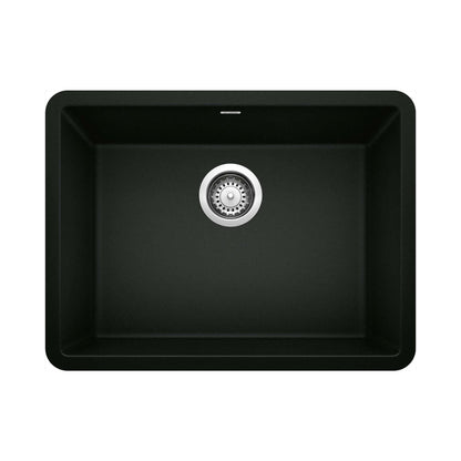 BLANCO PRECIS 24" SILGRANIT Compact Undermount Sink in Coal Black with a sleek and modern design for small kitchens.