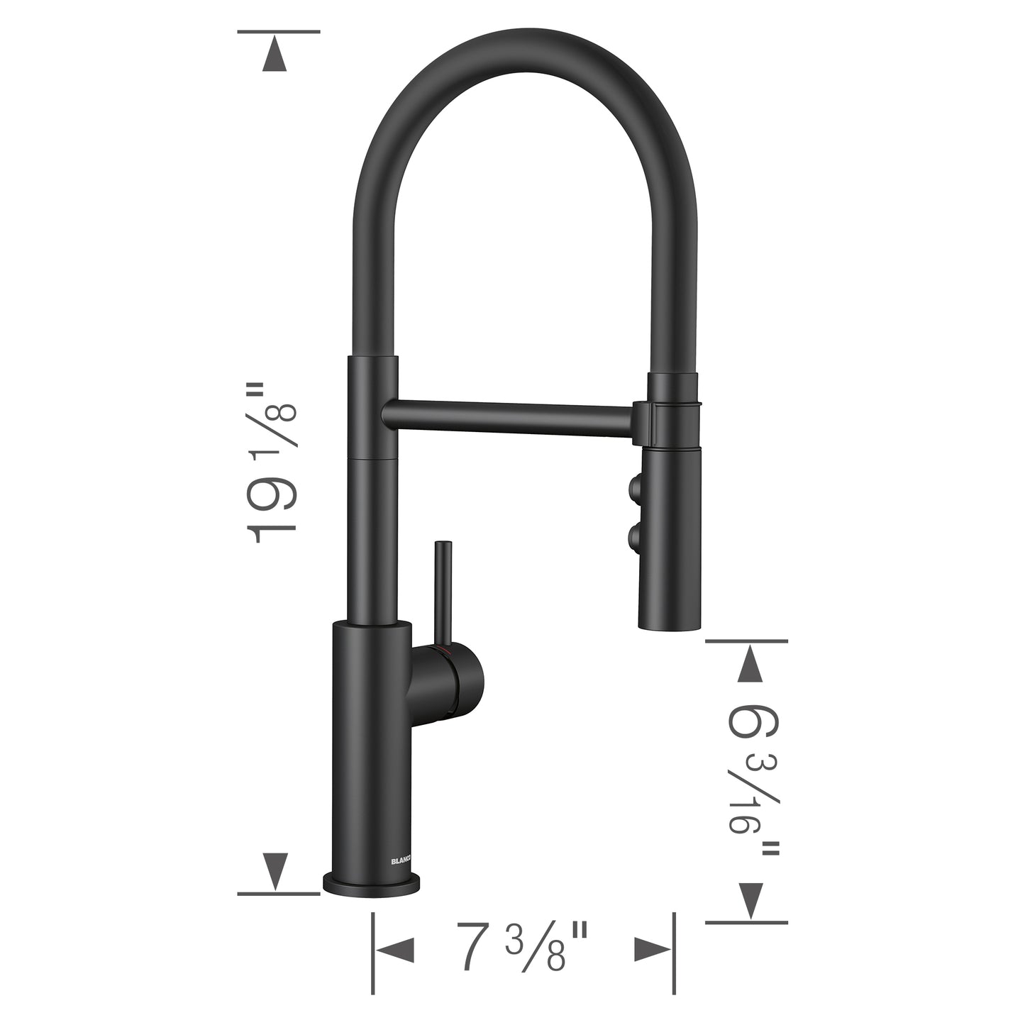 BLANCO Catris Flexo Semi-Pro Pull-Down Dual-Spray Kitchen Faucet dimensions and sleek design features.