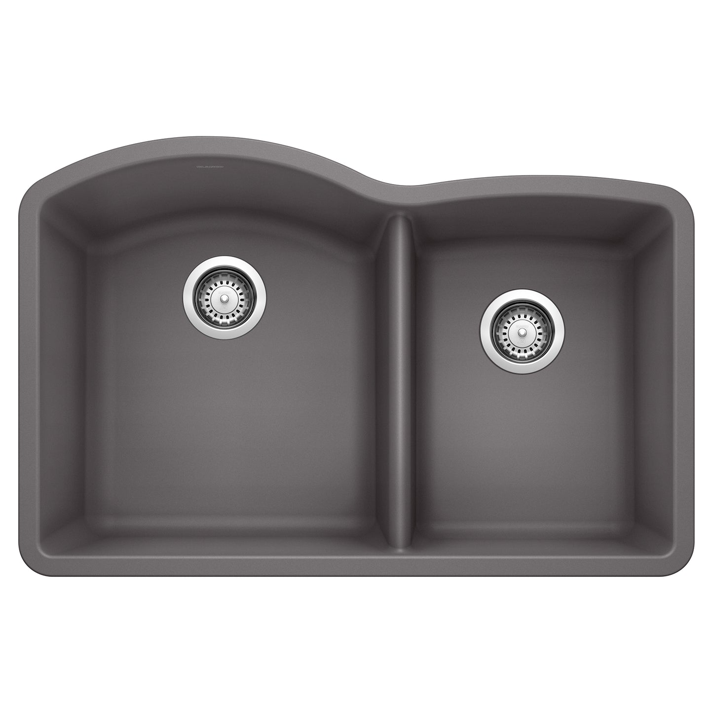 BLANCO Diamond SILGRANIT 32" 60/40 Double Bowl Undermount Kitchen Sink in gray with asymmetrical bowl design