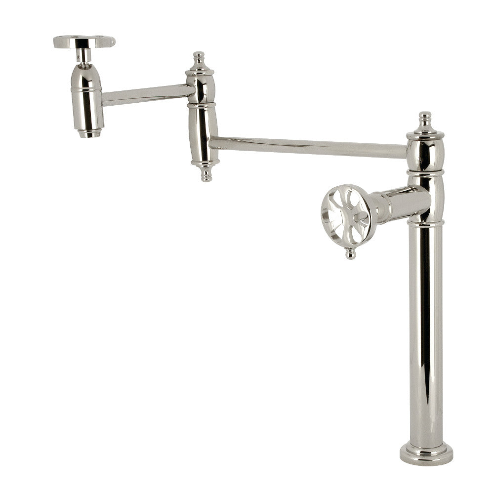 Kingston Brass KS3703RX Belknap Deck Mount Pot Filler Faucet, Antique Brass with polished nickel finish.