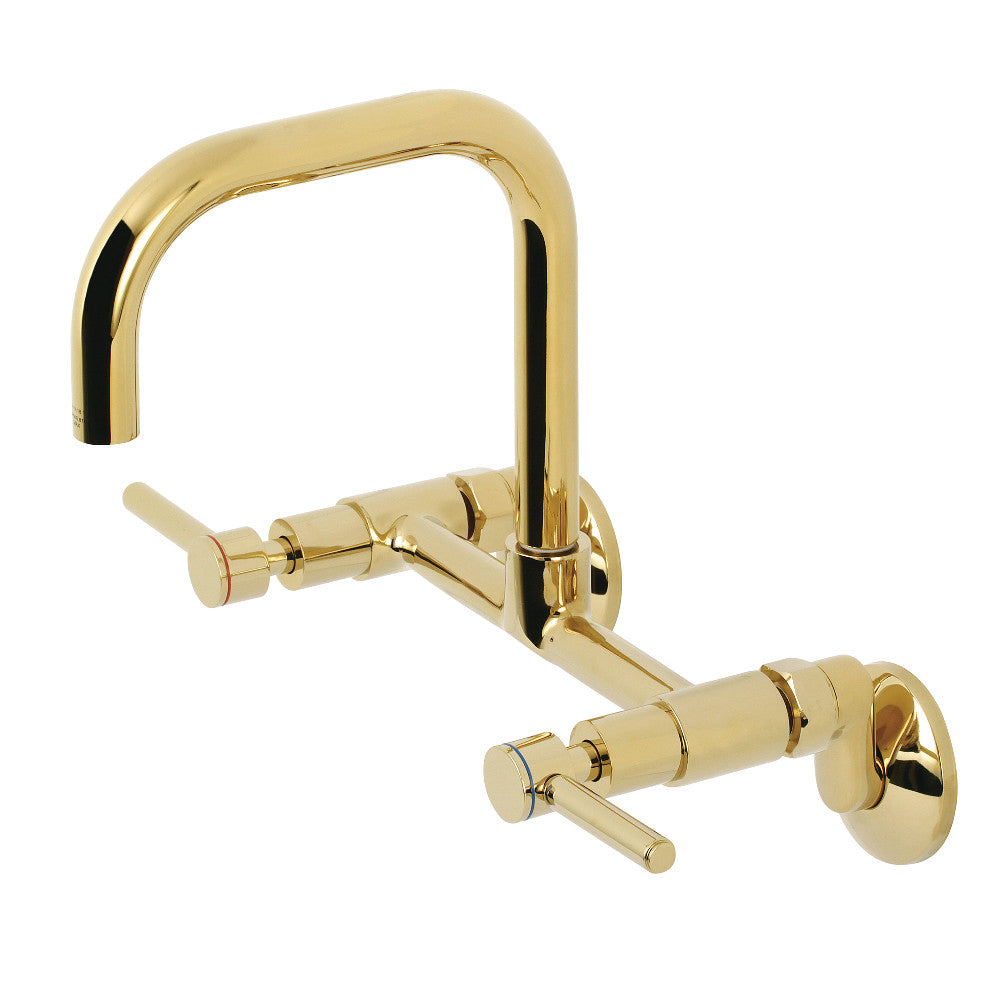 Kingston Brass KS813SB Concord Wall Mount Bridge Kitchen Faucet left side view with polished brass finish