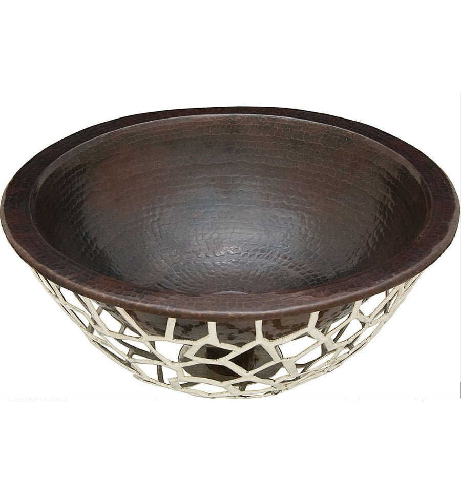 Thompson Manzanillo 16" Hammered Aged Copper Round Bathroom Sink - NPCS-BC