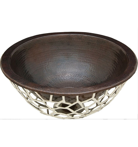 Thompson Manzanillo 16" Hammered Aged Copper Round Bathroom Sink - NPCS-BC