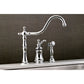 Kingston Brass KS7808TPLBS Templeton Single-Handle Widespread Kitchen Faucet with Brass Sprayer, Brushed Nickel