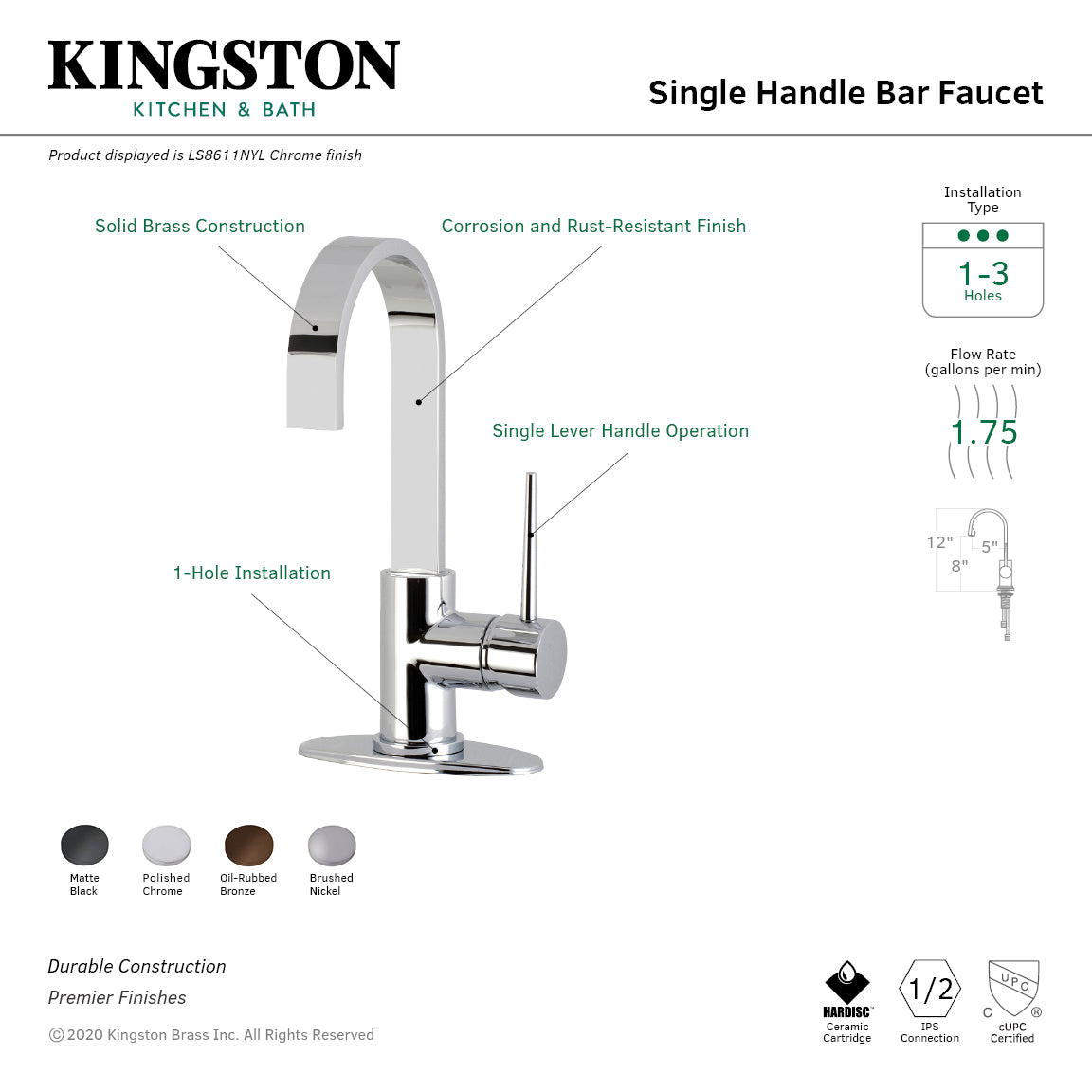 Kingston Brass LS8618NYL New York Single-Handle Bar Faucet