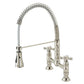 Gourmetier GS1273AX Heritage Double-Handle Deck-Mount Pre-Rinse Bridge Kitchen Faucet, Antique Brass in polished nickel finish.