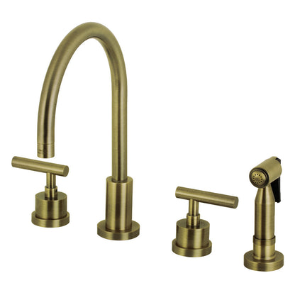 Kingston Brass KS8723CMLBS Manhattan Double-Handle Widespread Kitchen Faucet with Brass Sprayer, Antique Brass