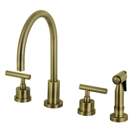 Kingston Brass KS8723CMLBS Manhattan Double-Handle Widespread Kitchen Faucet with Brass Sprayer, Antique Brass