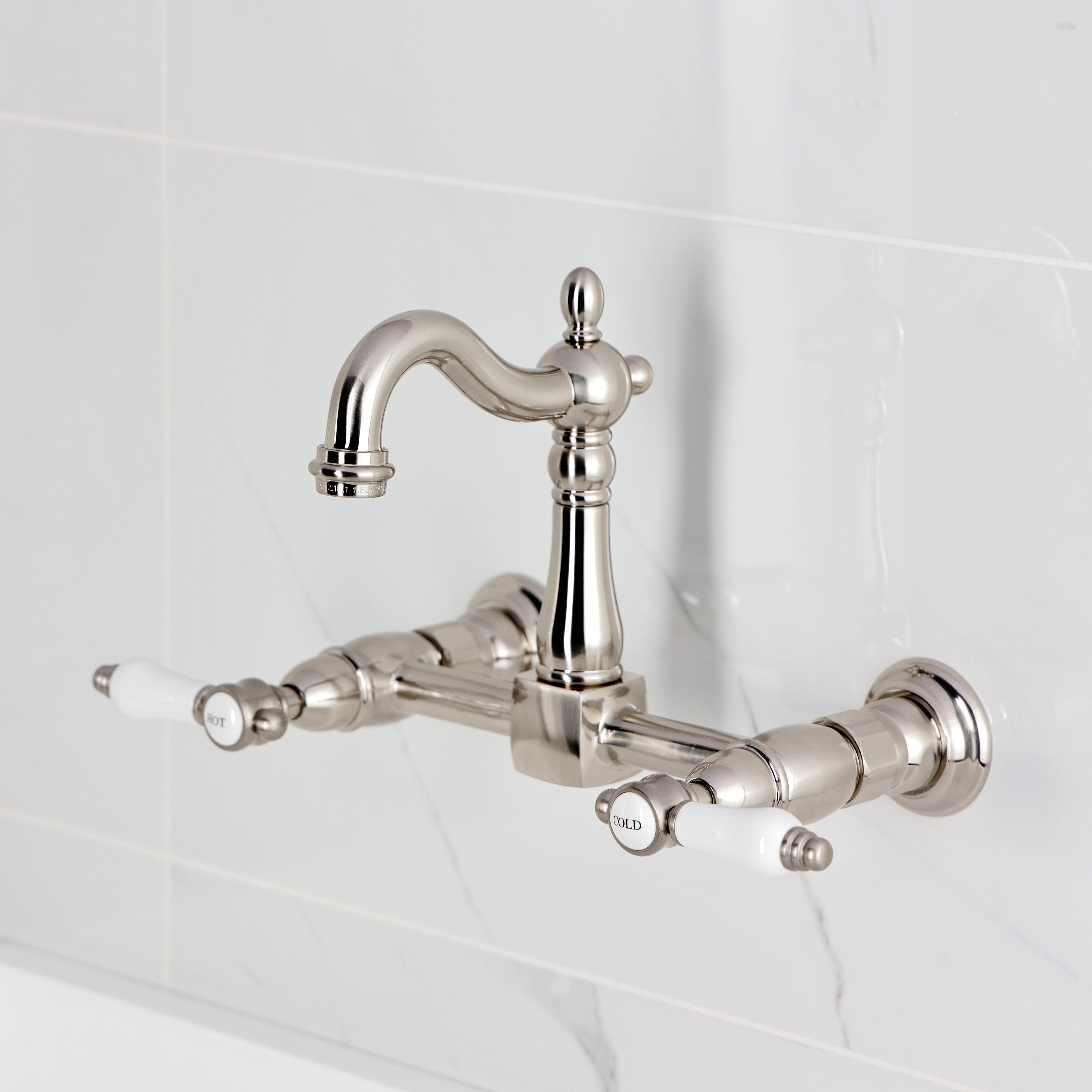 Kingston KS2443BPL Bel-Air Two-Handle Wall Mount Bridge Kitchen Faucet, Antique Brass