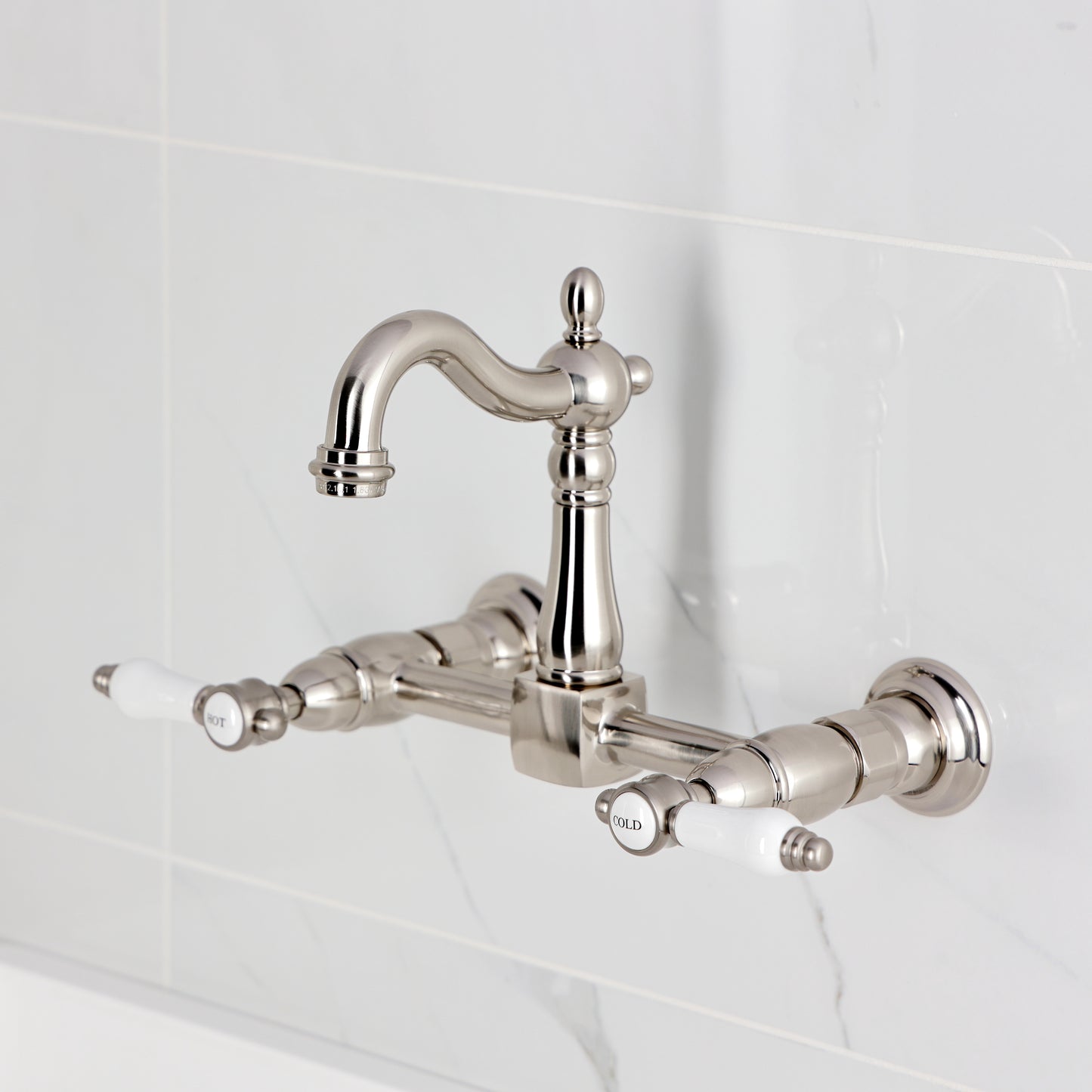 Kingston KS2443BPL Bel-Air Two-Handle Wall Mount Bridge Kitchen Faucet, Antique Brass