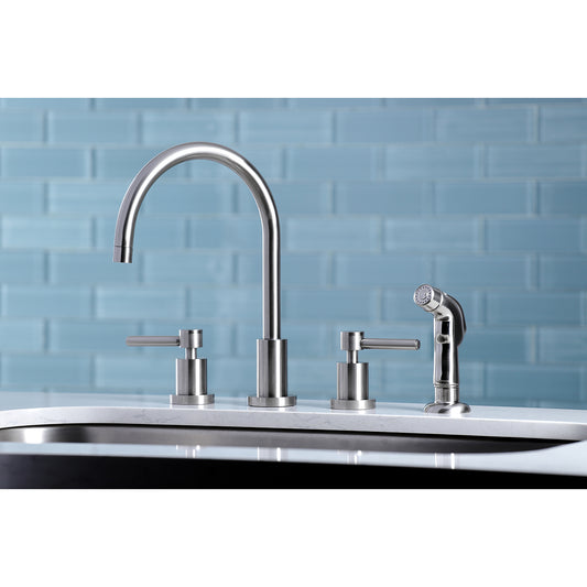 Kingston Brass KS8728DL Concord Double-Handle Widespread Kitchen Faucet with Plastic Sprayer, Brushed Nickel