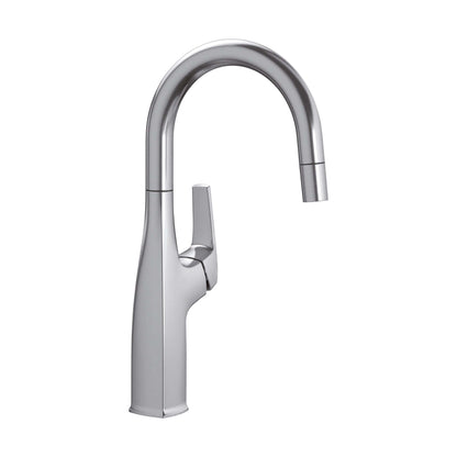 BLANCO Rivana Pull-Down Bar Faucet in sleek stainless steel finish with modern design and ergonomic handle.