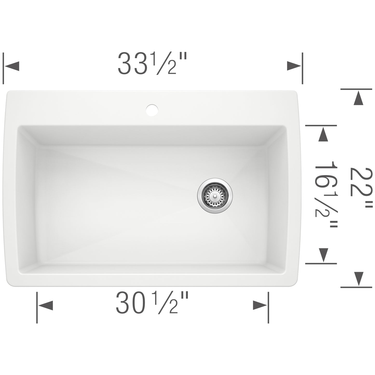BLANCO Diamond SILGRANIT 33.5" Super Single Dual Mount Kitchen Sink dimensions with measurements