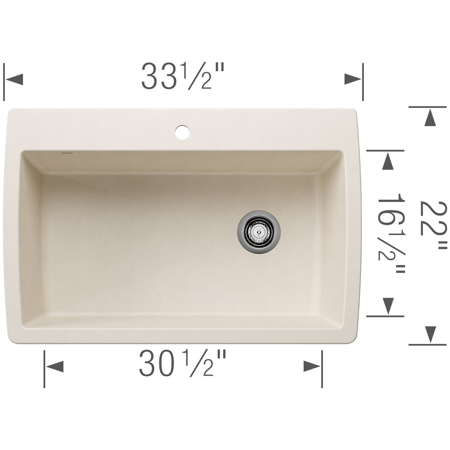 BLANCO Diamond SILGRANIT 33.5" Super Single Dual Mount Kitchen Sink dimensions and design overview.