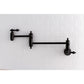 Kingston Brass KS3103AL Restoration Wall Mount Pot Filler Faucet, Antique Brass mounted on white tile background.