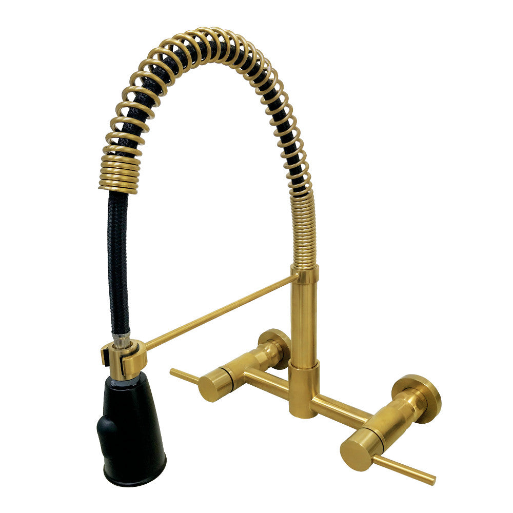 Gourmetier GS8287DL Concord Double-Handle Wall-Mount Pre-Rinse Bridge Kitchen Faucet, Brushed Brass