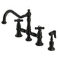Kingston KS3277PKXBS Duchess Bridge Kitchen Faucet with Brass Sprayer, Brushed Brass in matte black finish
