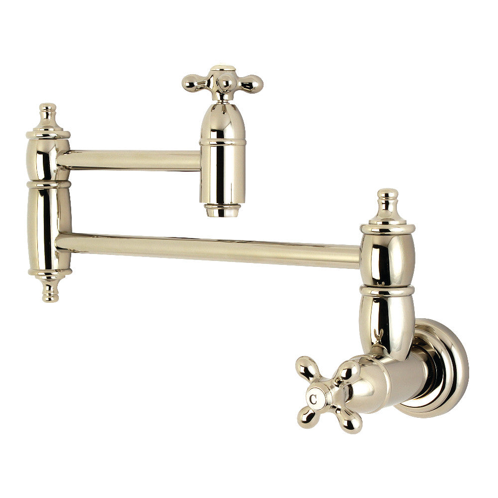 Kingston Brass KS3103AX Restoration Wall Mount Pot Filler Faucet, Antique Brass in polished nickel finish