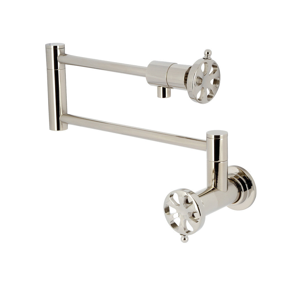 Kingston Brass KS4103RX Belknap Wall Mount Pot Filler Faucet, Antique Brass - Polished Nickel finish with swing arms
