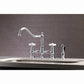 Kingston KS3277PXBS Restoration Bridge Kitchen Faucet with Brass Sprayer, Brushed Brass on a countertop.