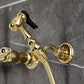 Kingston KS2443ALBS Heritage Two-Handle Wall Mount Bridge Kitchen Faucet with Brass Sprayer, Antique Brass side sprayer detail