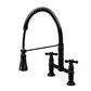 Gourmetier GS1273AX Heritage Double-Handle Deck-Mount Pre-Rinse Bridge Kitchen Faucet, Antique Brass in matte black finish.