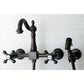 Kingston KS1263AXBS Heritage Two-Handle Wall Mount Bridge Kitchen Faucet with Brass Sprayer, Antique Brass