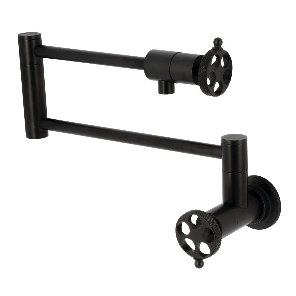 Kingston Brass KS4103RKX Webb Wall Mount Pot Filler Faucet with Knurled Handle, Antique Brass.
