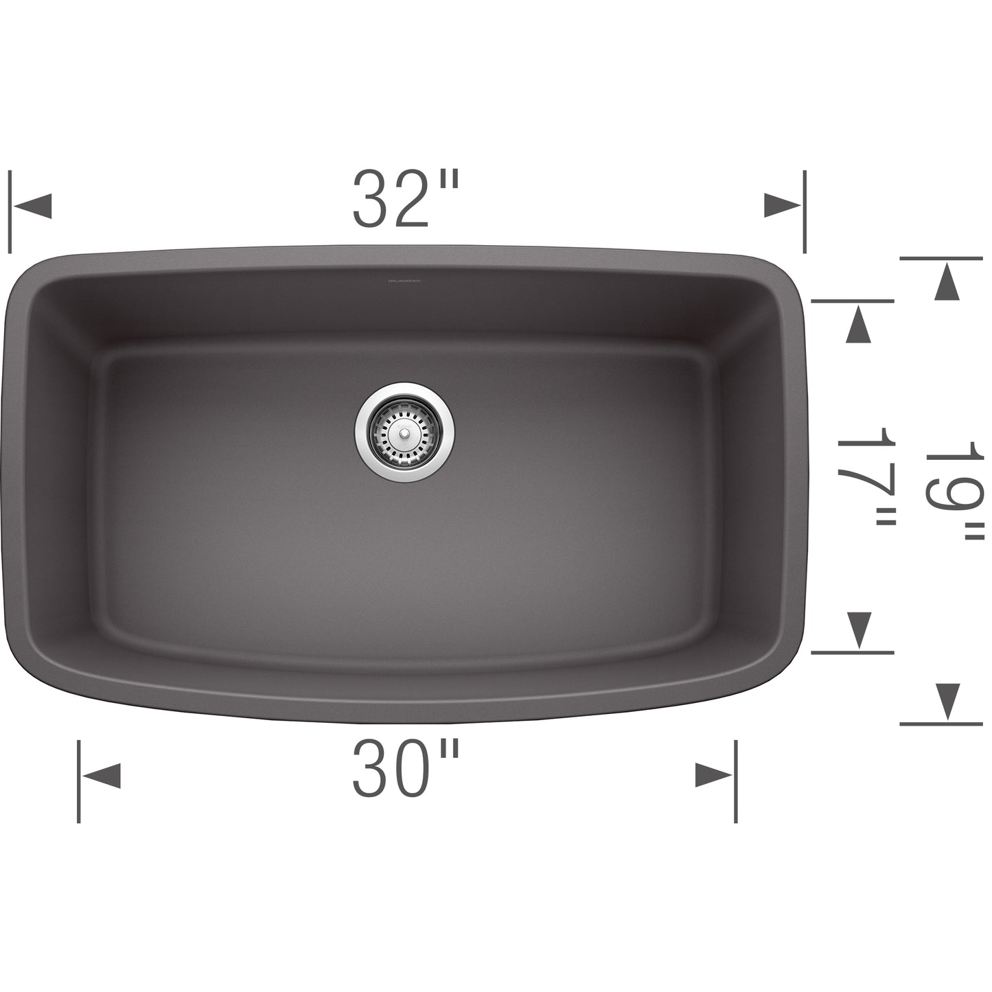 BLANCO Valea SILGRANIT 32" Super Single Undermount Kitchen Sink dimensions and design overview.