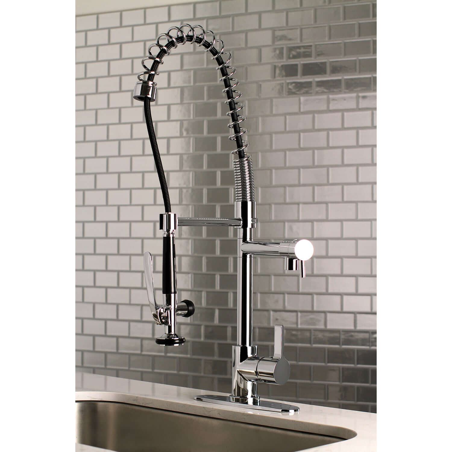 Gourmetier LS8503CTL Continental Single-Handle Deck-Mount Pre-Rinse Kitchen Faucet with Pot Filler, Brushed Brass
