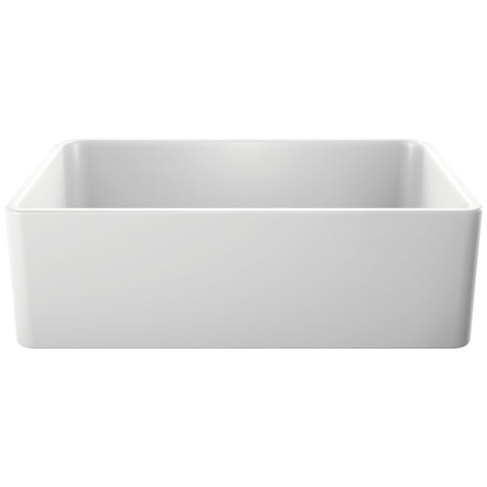 Cerana 33" Fireclay Single Bowl Apron-Front Farmhouse Sink - White in a clean, modern design with smooth edges.