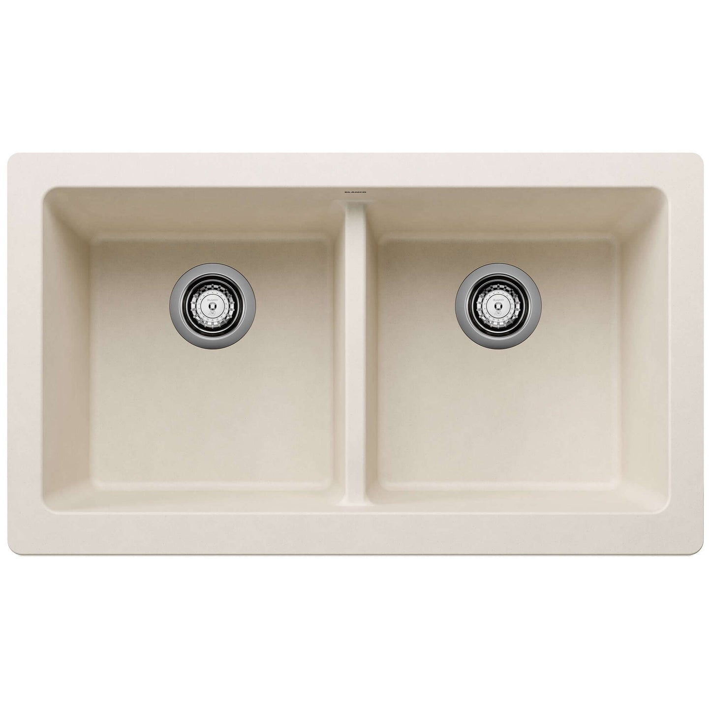 BLANCO VINTERA 33" SILGRANIT Double Bowl Farmhouse Sink with equal bowls and modern design.