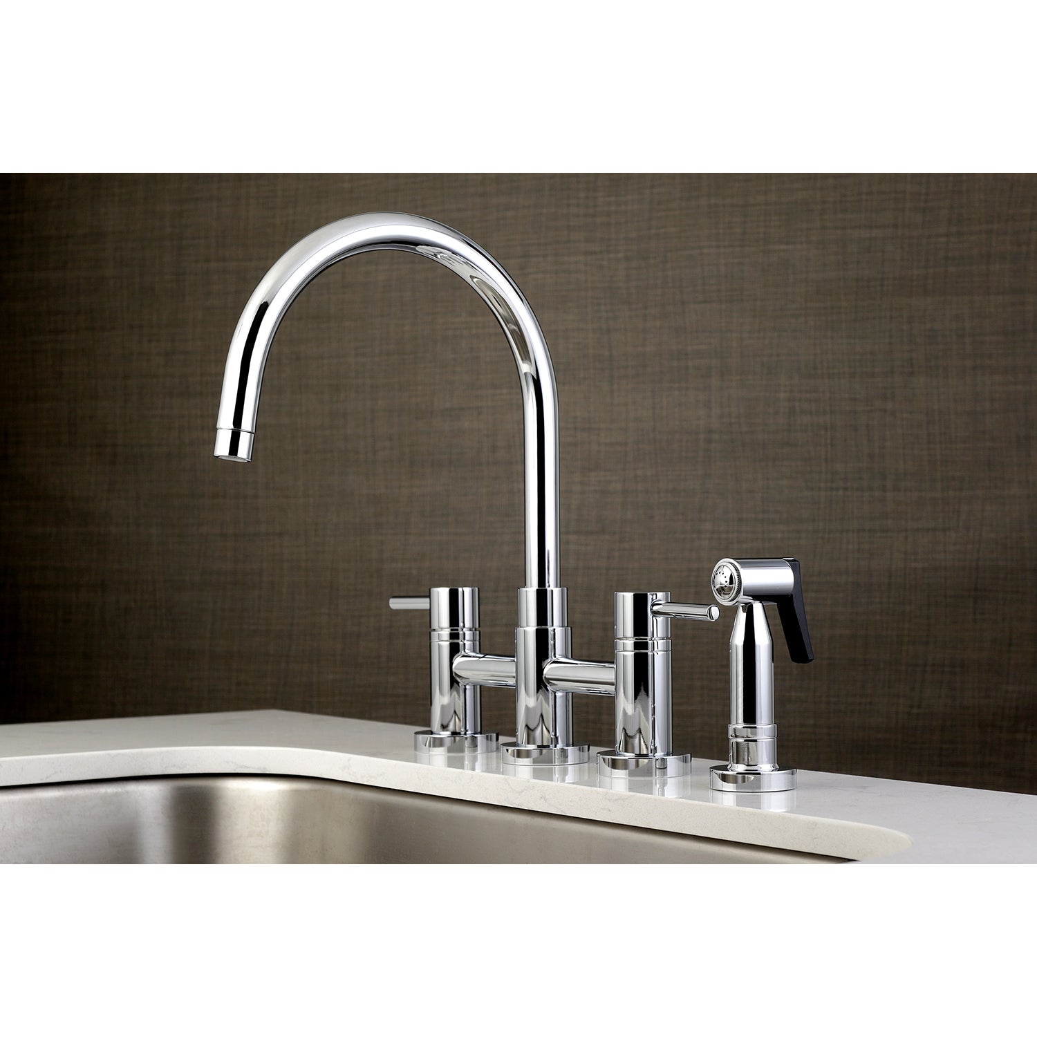 Kingston KS8278DLBS Concord Bridge Kitchen Faucet with Brass Sprayer, Brushed Nickel in chrome finish