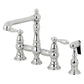 Kingston KS7277ALBS English Country Bridge Kitchen Faucet with Brass Sprayer, Brushed Brass, polished chrome finish
