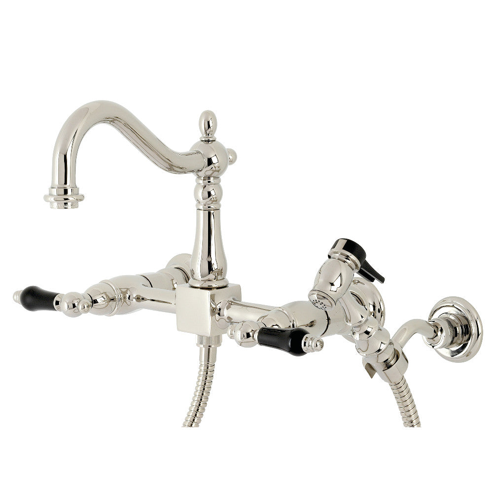 Kingston KS1263PKLBS Duchess Two-Handle Wall Mount Bridge Kitchen Faucet with Brass Sprayer, Antique Brass