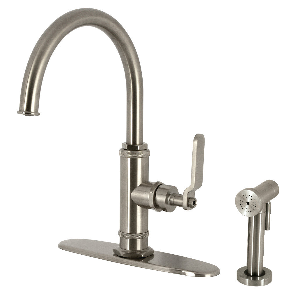 Kingston Brass KS2433KL Whitaker Single-Handle Kitchen Faucet with Brass Side Sprayer, Antique Brass