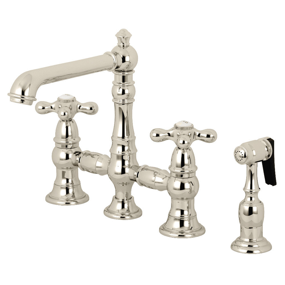 Kingston KS7277AXBS English Country Bridge Kitchen Faucet with Brass Sprayer, Brushed Brass